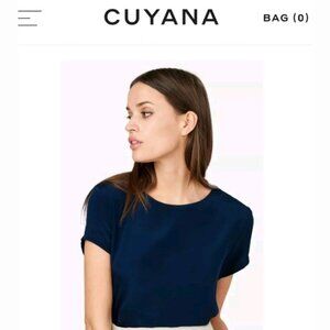 Cuyana Silk High Low Tee - Navy - Large